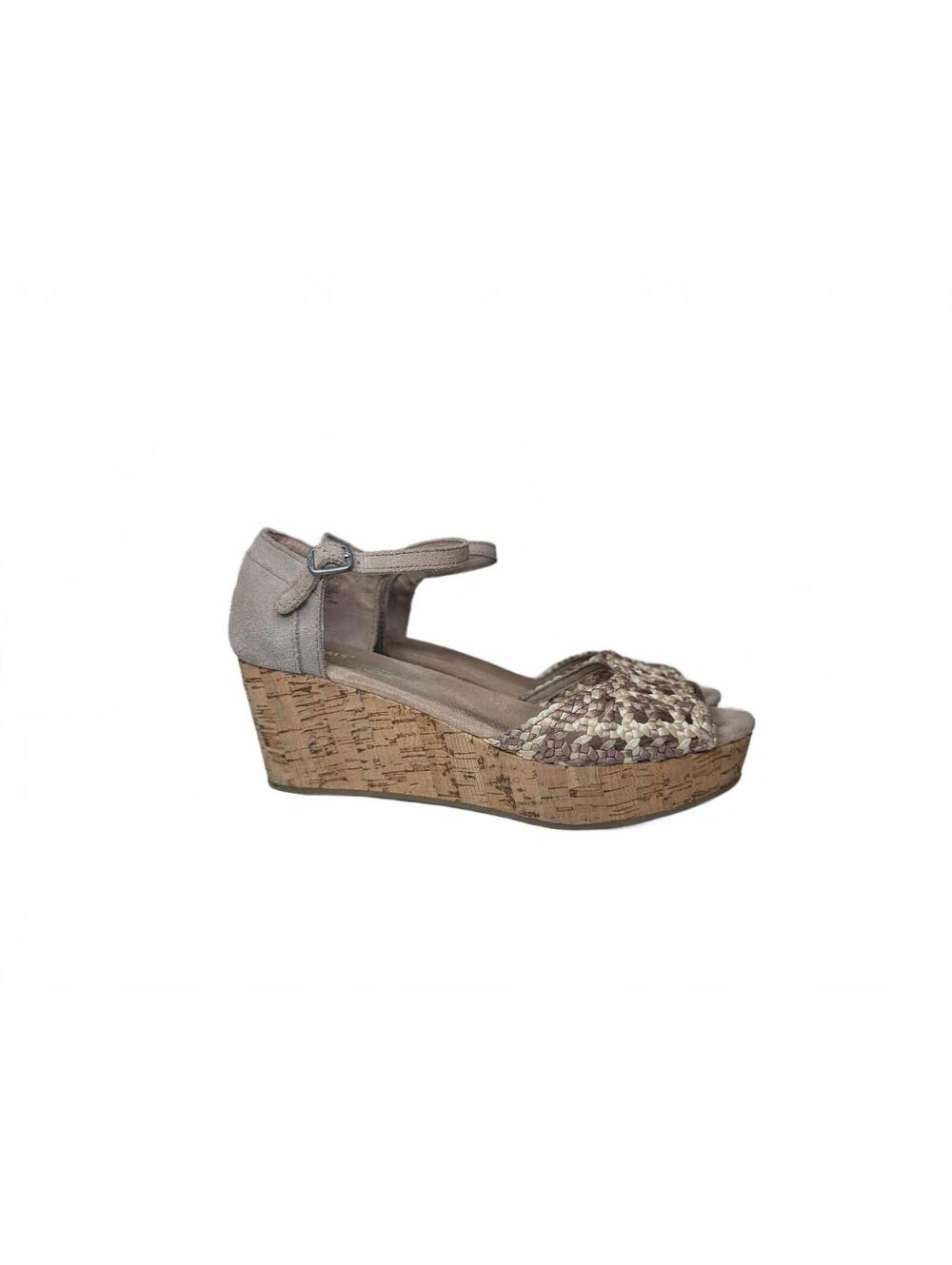 TOMS Beige Brown Leopard Print Woven Peep Toe Wedge Sandals‎ 7.5